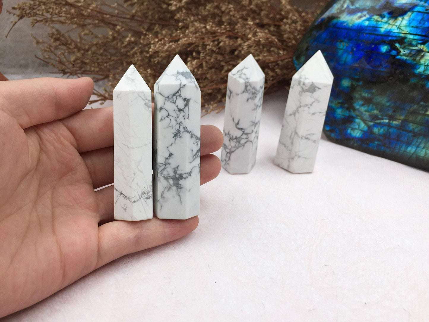 Howlite Tower,Howlite Point,Crystal Tower/Wand,Healing Crystal,Reiki Chakra Stone,Home Decor,For Gift