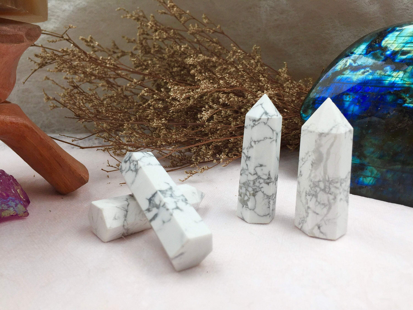 Howlite Tower,Howlite Point,Crystal Tower/Wand,Healing Crystal,Reiki Chakra Stone,Home Decor,For Gift
