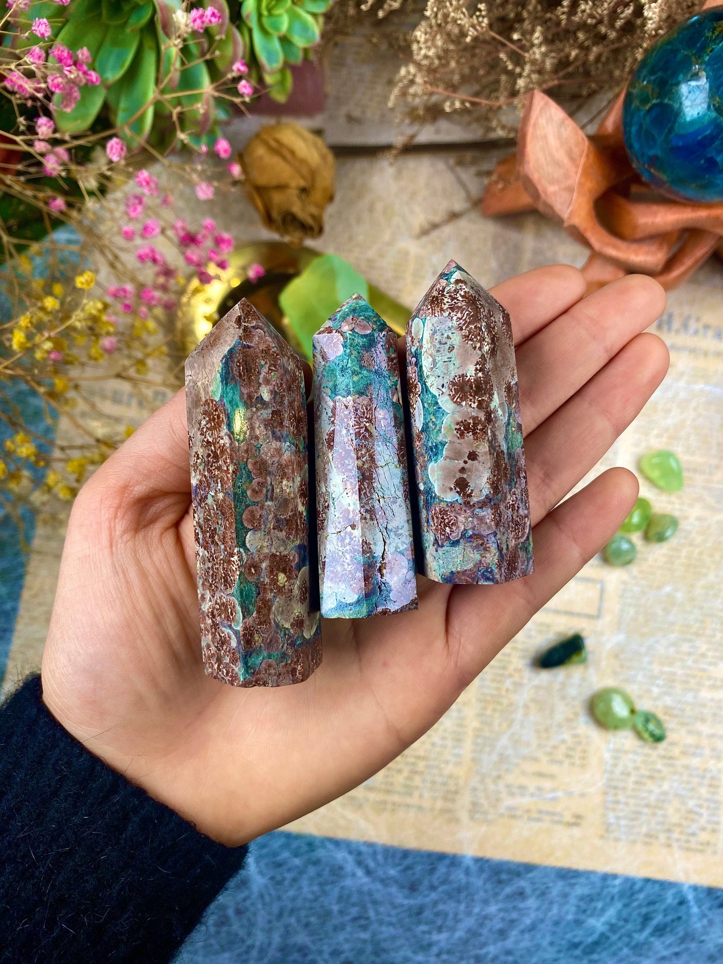 Green Sakura Flower Flower Agate Crystal Healing Meditation Stone