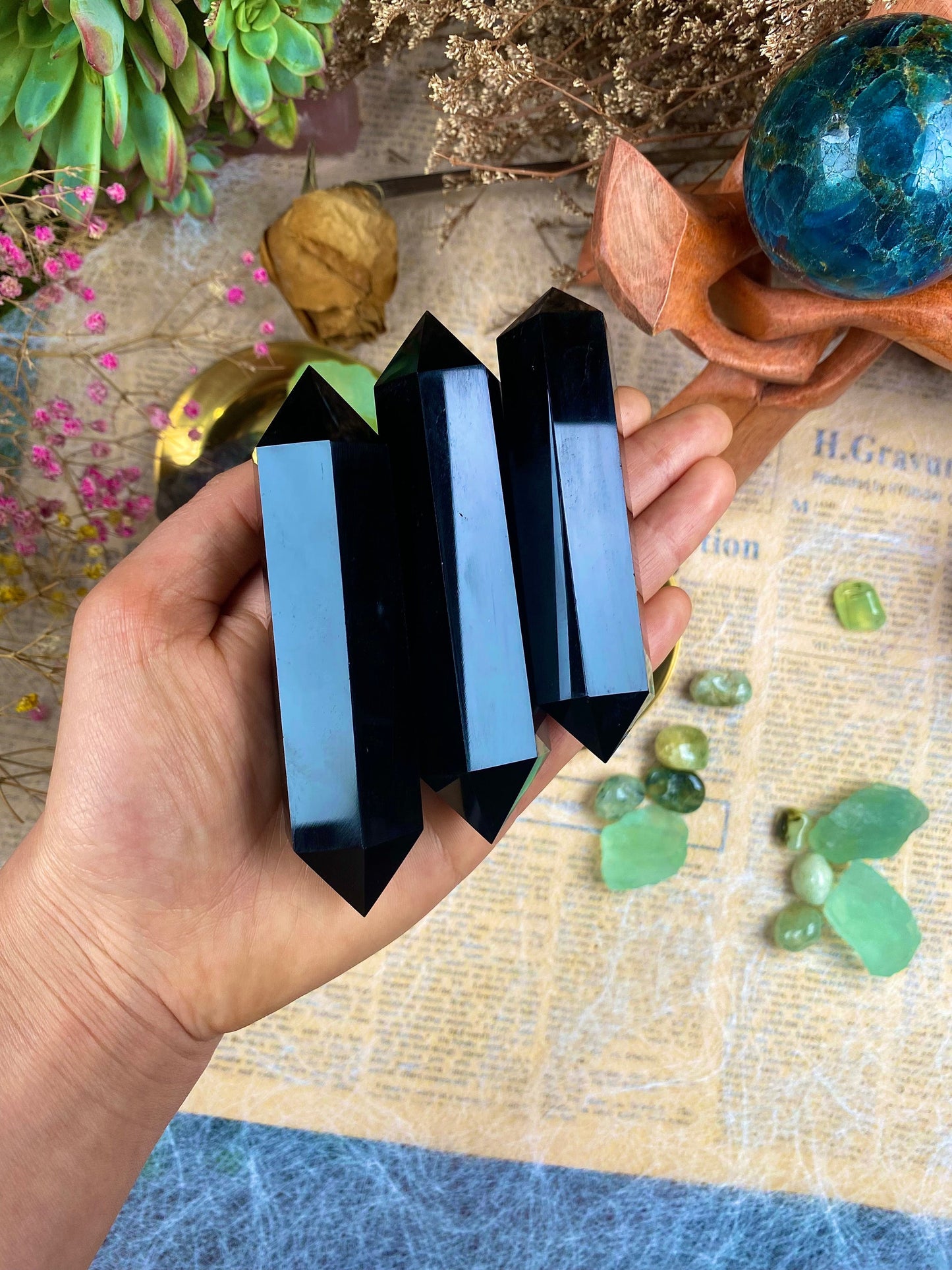 Black Obsidian Double Terminated Tower Healing Crystal Tower Transformation and Release Crystal Point