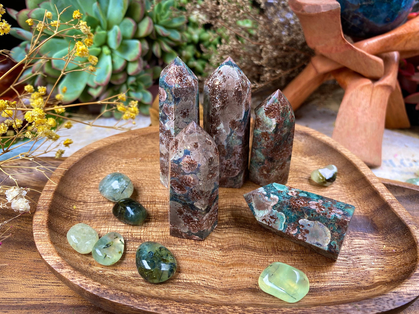 Green Sakura Flower Flower Agate Crystal Healing Meditation Stone