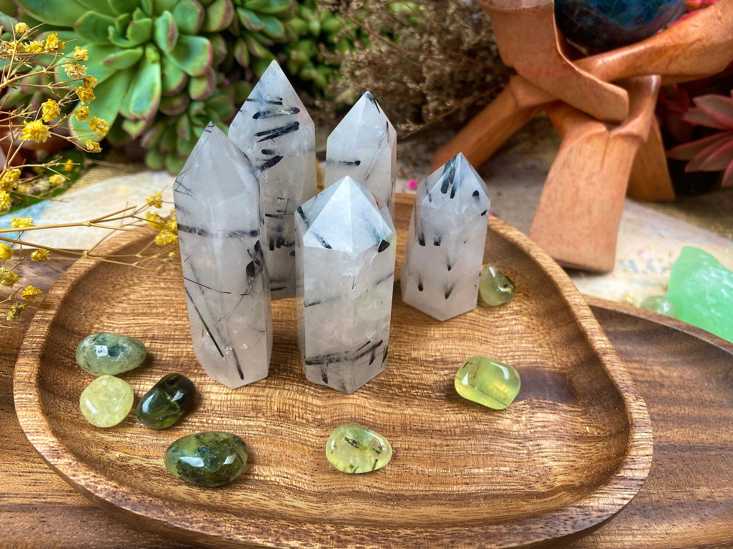 Black Rutilated Quartz Tower Meditation Tool Healing Crystal Tower Rutilated Quartz Crystal Tower for Energy Alignment