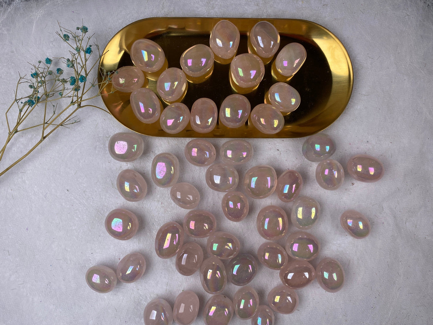 Aura Rose Quartz Tumble Stone 20-30mm 100g,Healing Crystal,Home Decor,For Gift
