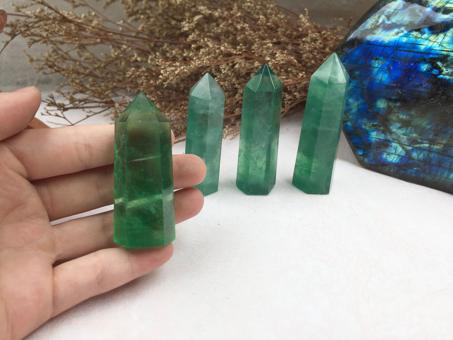 Green Fluorite Tower,Fluorite Point,Crystal Tower/Wand,Healing Crystal,Reiki Chakra Stone,Home Decor,For Giftwa