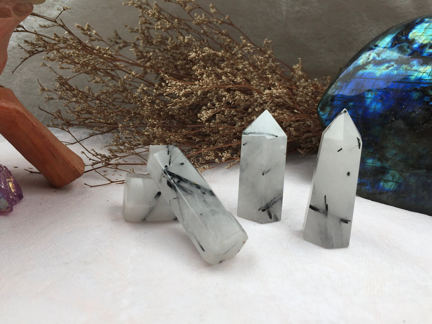 Black black rutilated tower,Black Tourmaline Point,Crystal Tower/Wand,Healing Crystal,Reiki Chakra Stone,Home Decor,For Gift