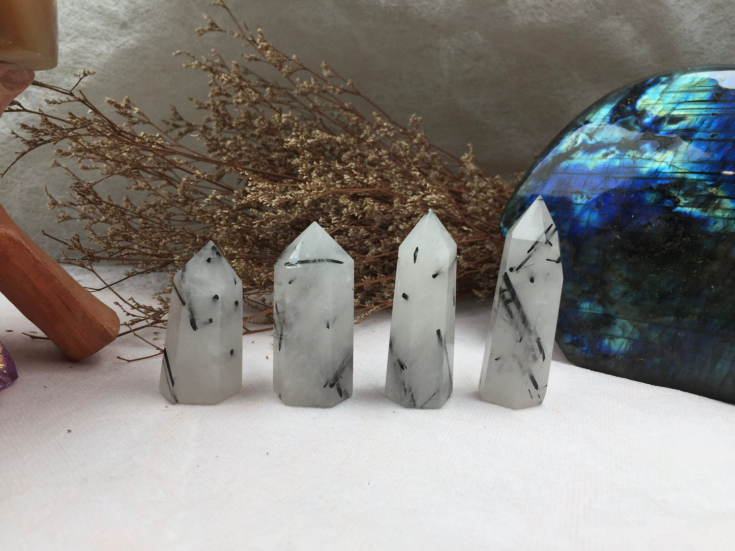 Black black rutilated tower,Black Tourmaline Point,Crystal Tower/Wand,Healing Crystal,Reiki Chakra Stone,Home Decor,For Gift