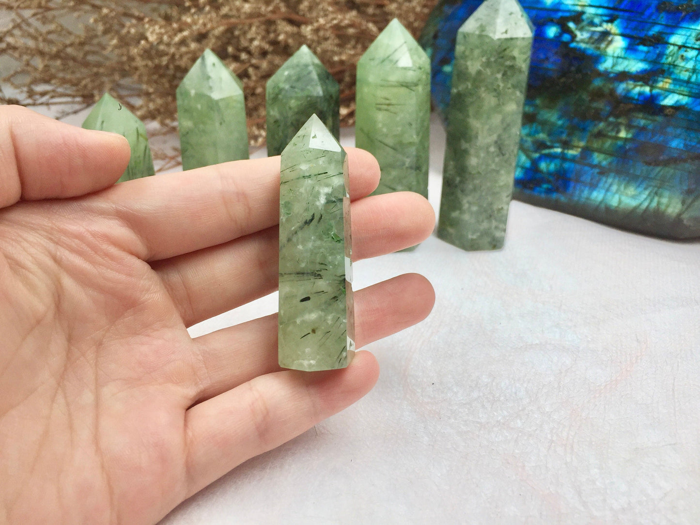 Prehnite Tower,Prehnite Point,Crystal Tower/Wand,Healing Crystal,Reiki Chakra Stone,Home Decor,For Gift
