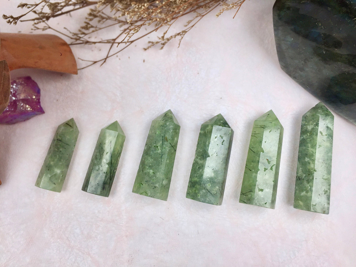 Prehnite Tower,Prehnite Point,Crystal Tower/Wand,Healing Crystal,Reiki Chakra Stone,Home Decor,For Gift