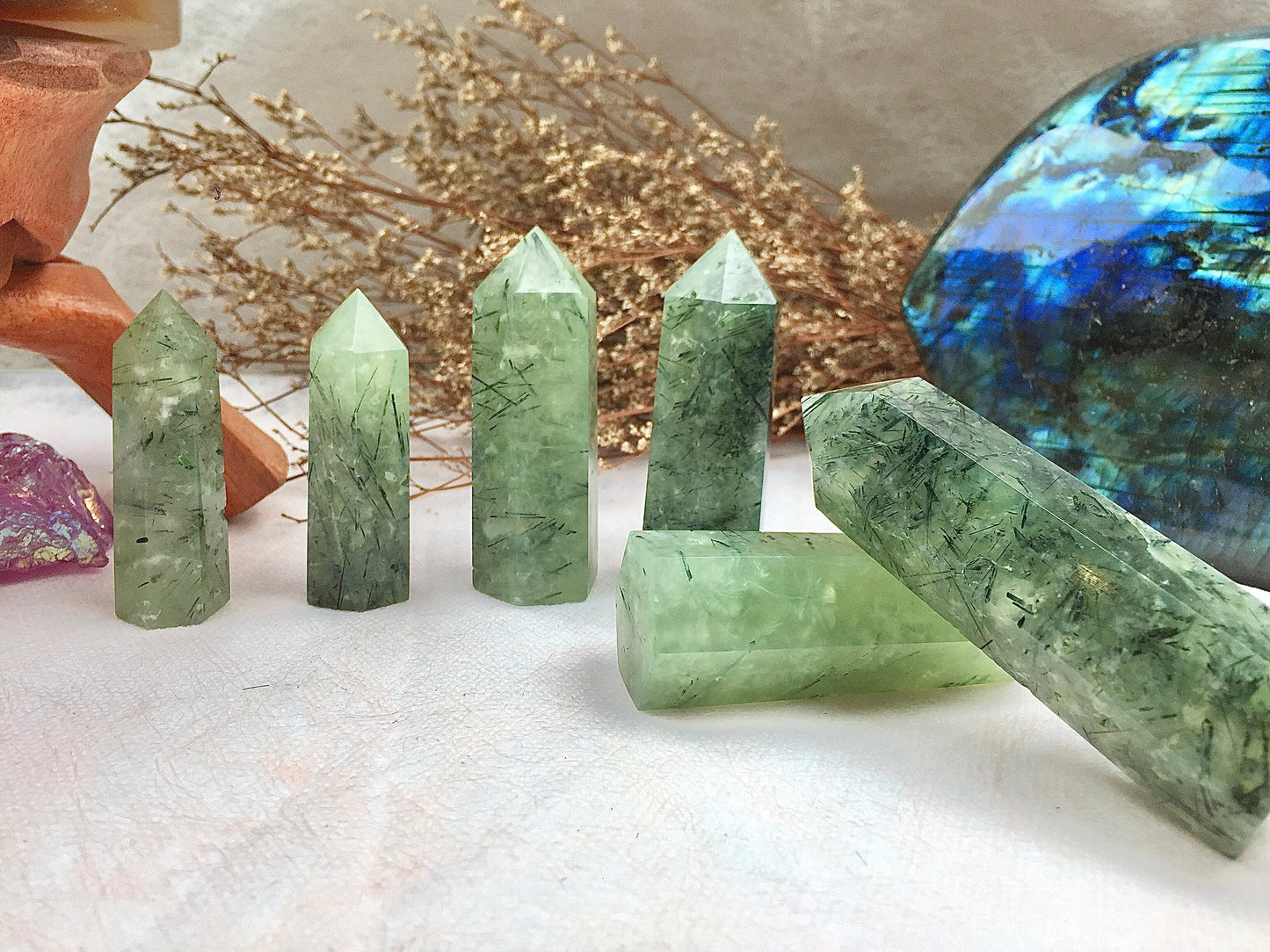 Prehnite Tower,Prehnite Point,Crystal Tower/Wand,Healing Crystal,Reiki Chakra Stone,Home Decor,For Gift