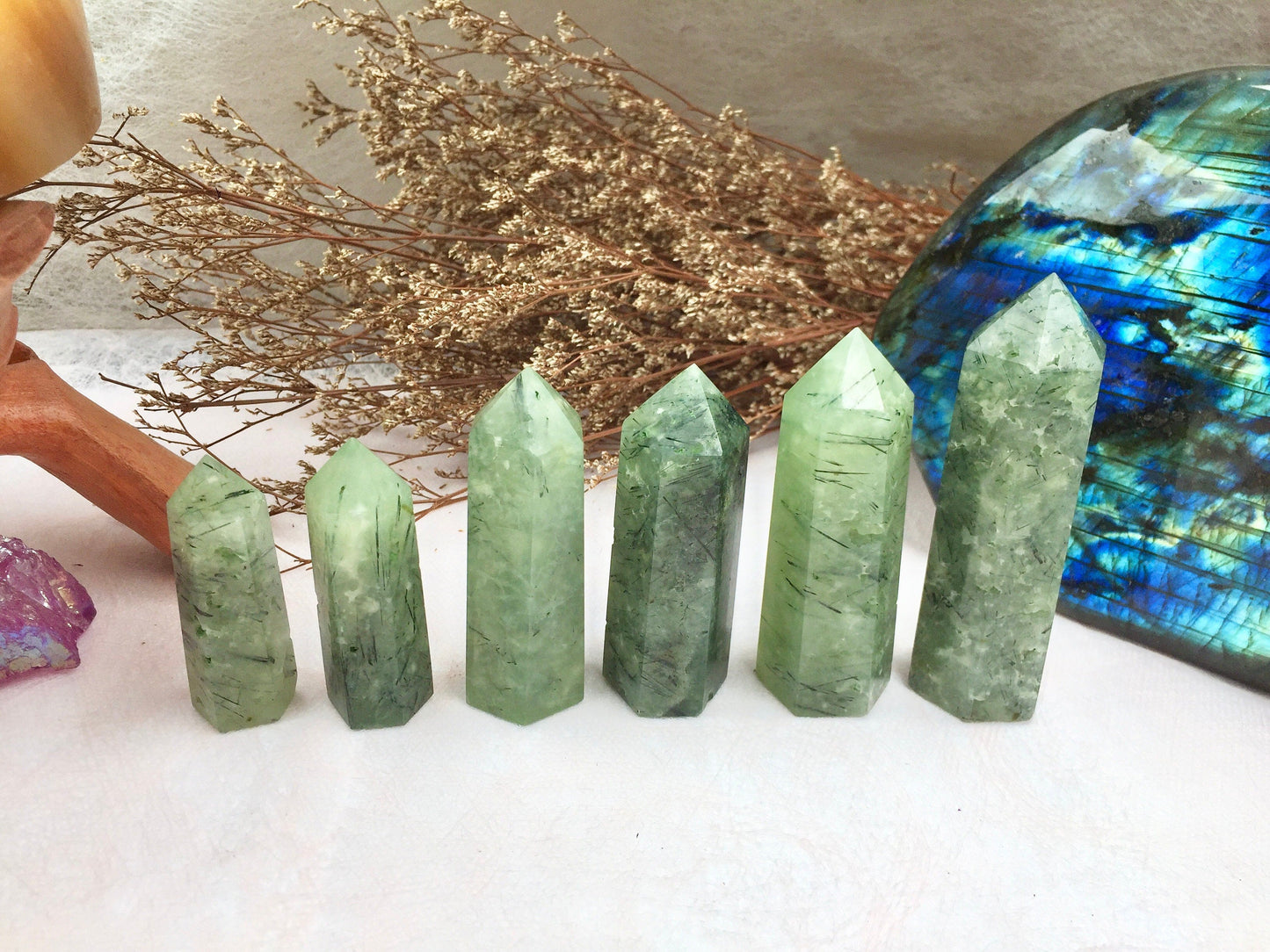 Prehnite Tower,Prehnite Point,Crystal Tower/Wand,Healing Crystal,Reiki Chakra Stone,Home Decor,For Gift