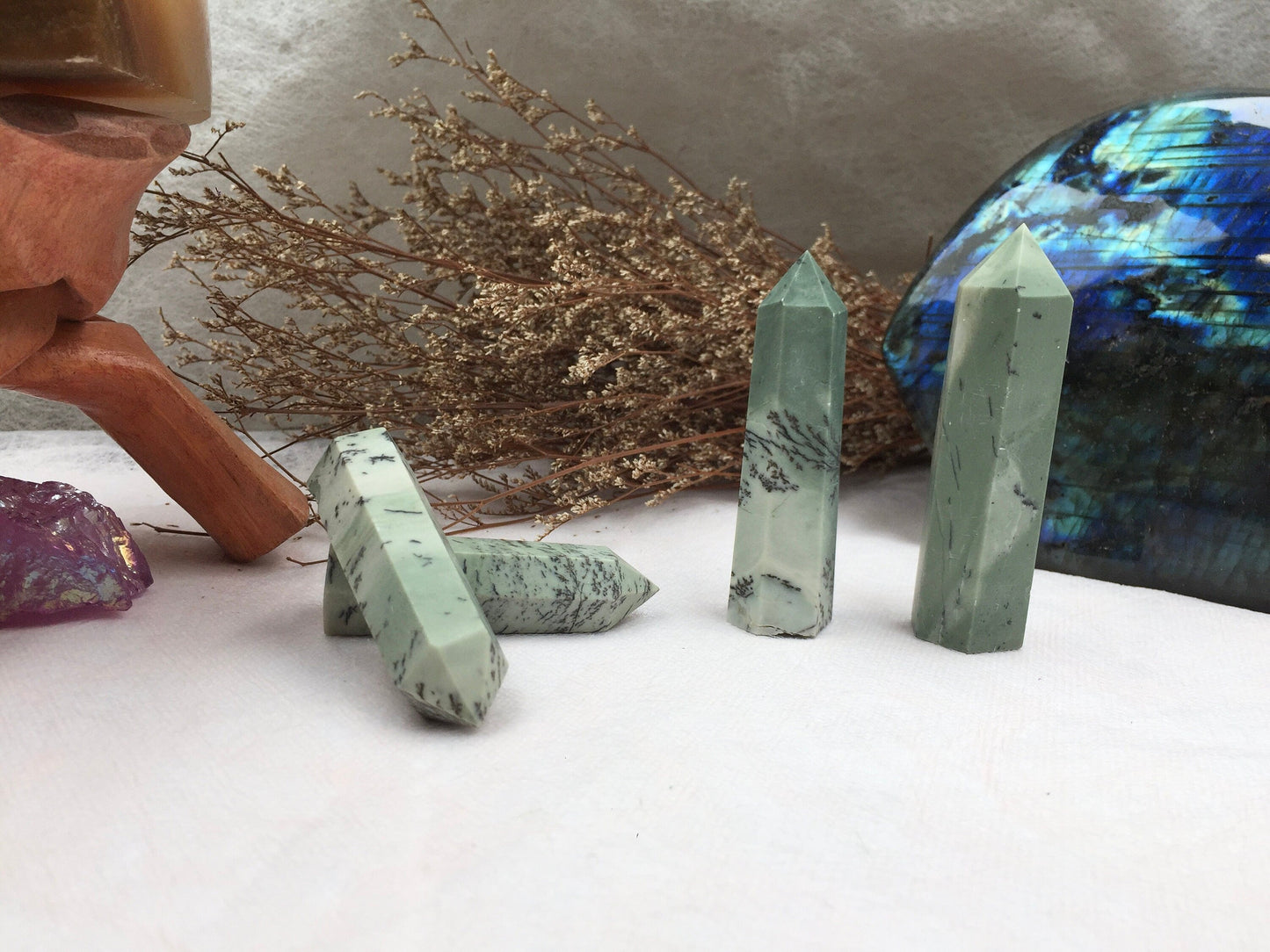 Dendritic Jade Tower,Dendritic Jade Point,Crystal Tower/Wand,Healing Crystal,Reiki Chakra Stone,Home Decor,For Gift