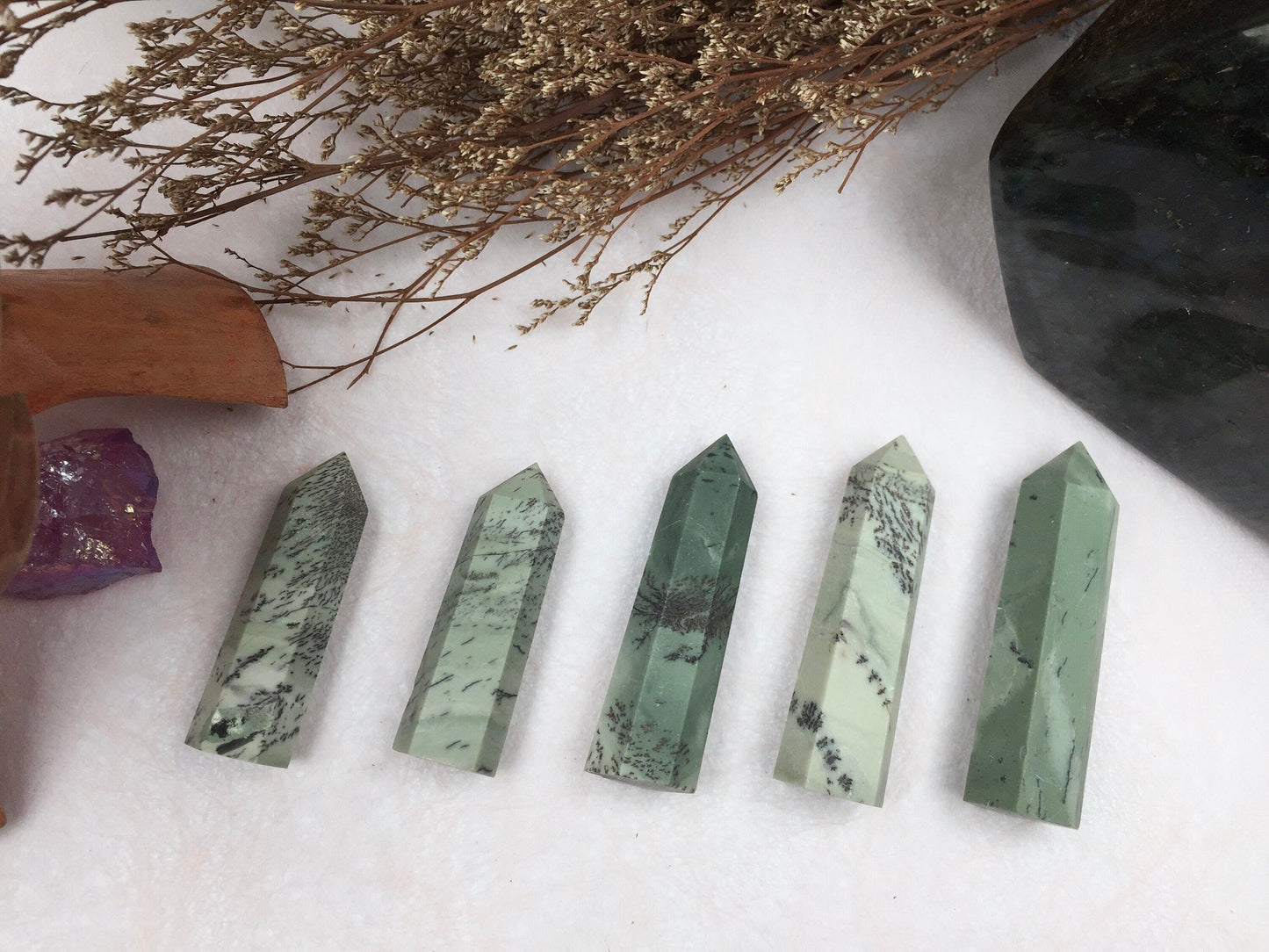 Dendritic Jade Tower,Dendritic Jade Point,Crystal Tower/Wand,Healing Crystal,Reiki Chakra Stone,Home Decor,For Gift
