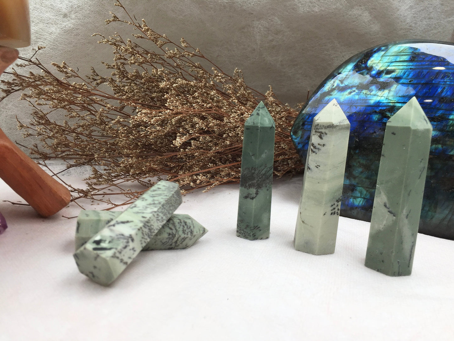 Dendritic Jade Tower,Dendritic Jade Point,Crystal Tower/Wand,Healing Crystal,Reiki Chakra Stone,Home Decor,For Gift