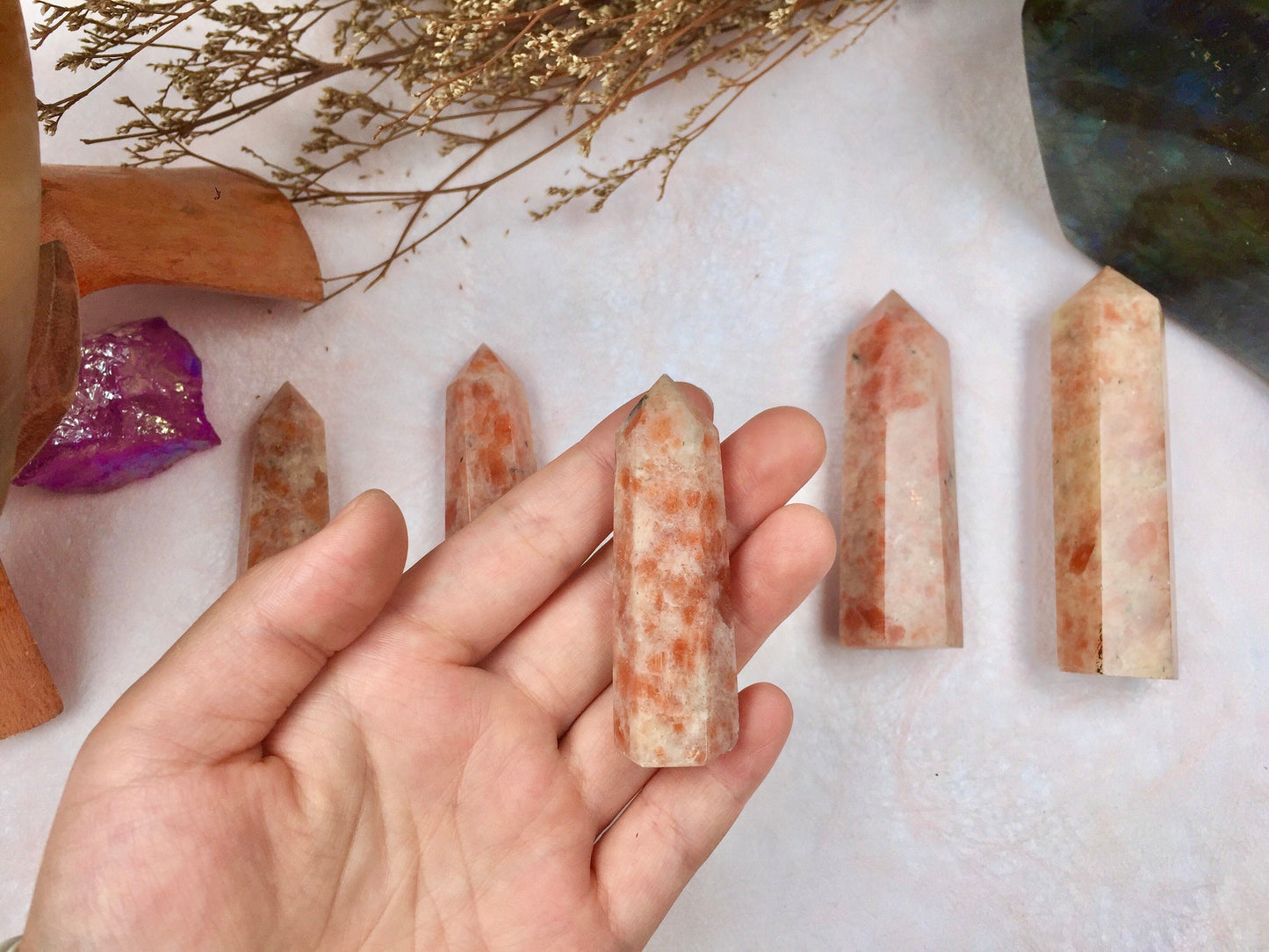 Sunstone Tower, Crystal, Healing Crystal Point, Energy Balance Stone, Meditation Tower, Natural Sunstone, Spiritual Decor, Reiki Charged