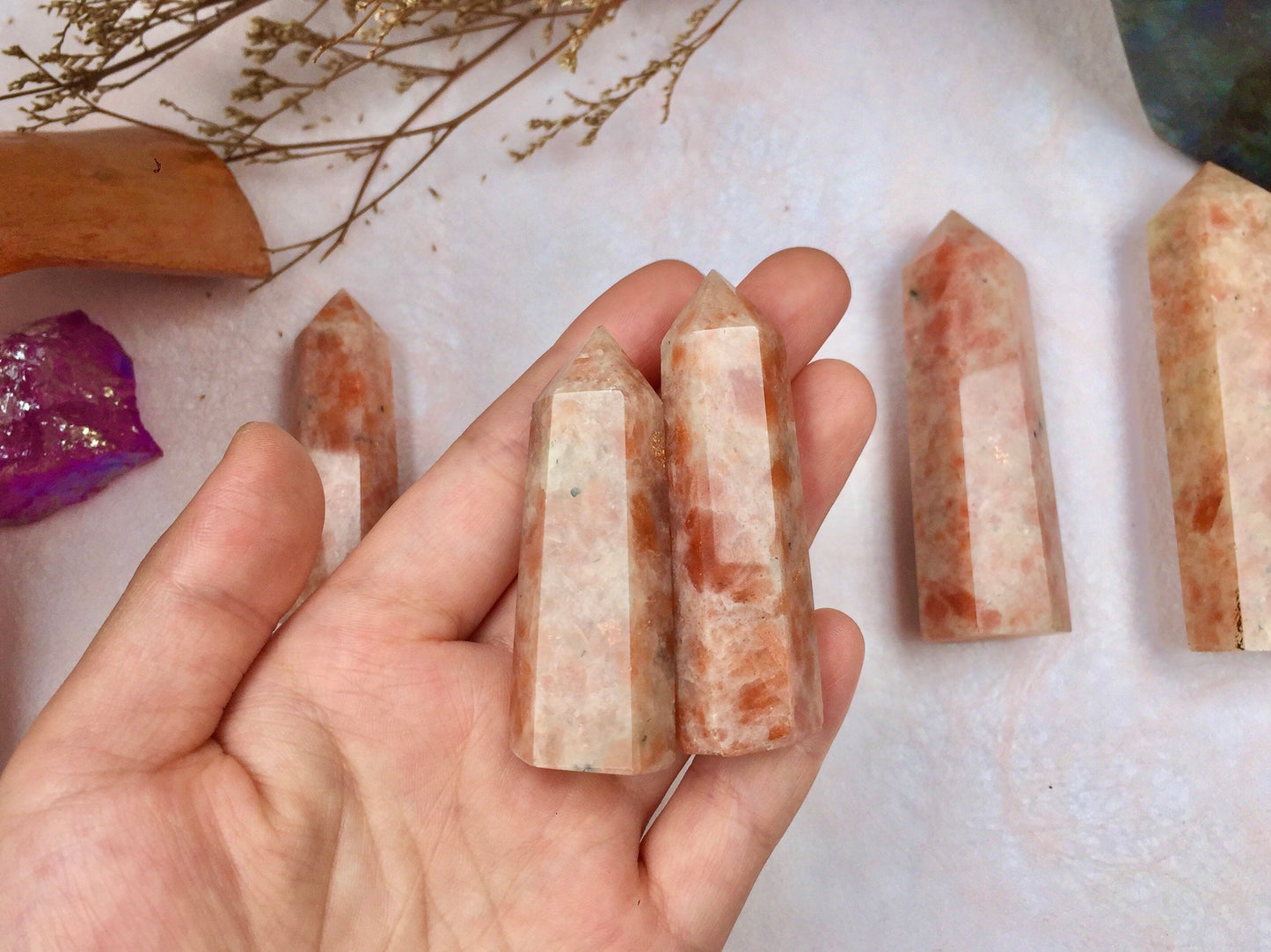 Sunstone Tower, Crystal, Healing Crystal Point, Energy Balance Stone, Meditation Tower, Natural Sunstone, Spiritual Decor, Reiki Charged