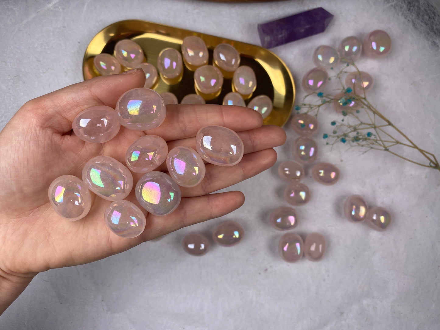 Aura Rose Quartz Tumble Stone 20-30mm 100g,Healing Crystal,Home Decor,For Gift
