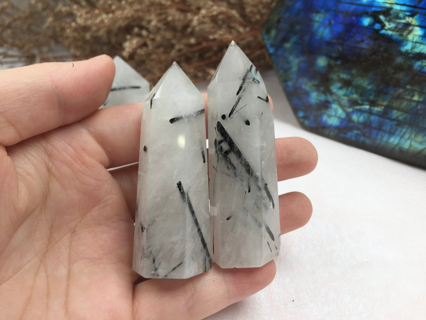 Black black rutilated tower,Black Tourmaline Point,Crystal Tower/Wand,Healing Crystal,Reiki Chakra Stone,Home Decor,For Gift