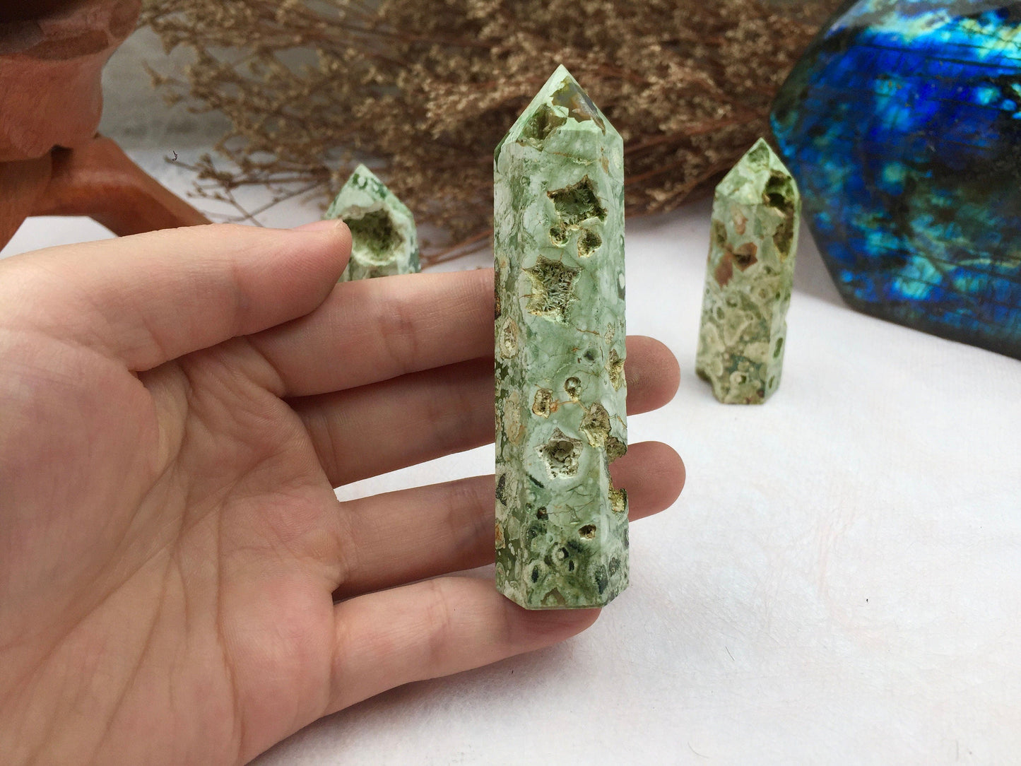 Rainforest Tower,Rainforest Point,Crystal Tower/Wand,Healing Crystal,Reiki Chakra Stone,Home Decor,For Gift