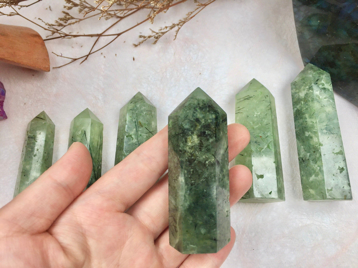 Prehnite Tower,Prehnite Point,Crystal Tower/Wand,Healing Crystal,Reiki Chakra Stone,Home Decor,For Gift
