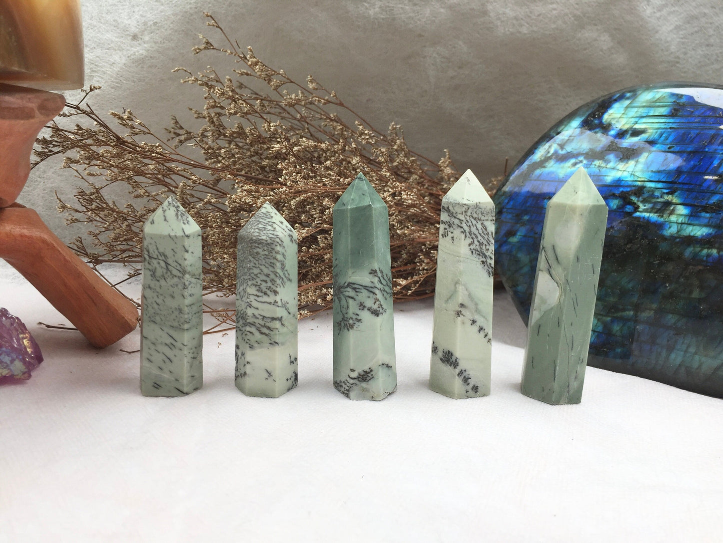 Dendritic Jade Tower,Dendritic Jade Point,Crystal Tower/Wand,Healing Crystal,Reiki Chakra Stone,Home Decor,For Gift