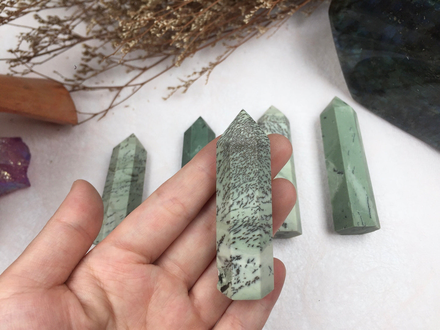 Dendritic Jade Tower,Dendritic Jade Point,Crystal Tower/Wand,Healing Crystal,Reiki Chakra Stone,Home Decor,For Gift