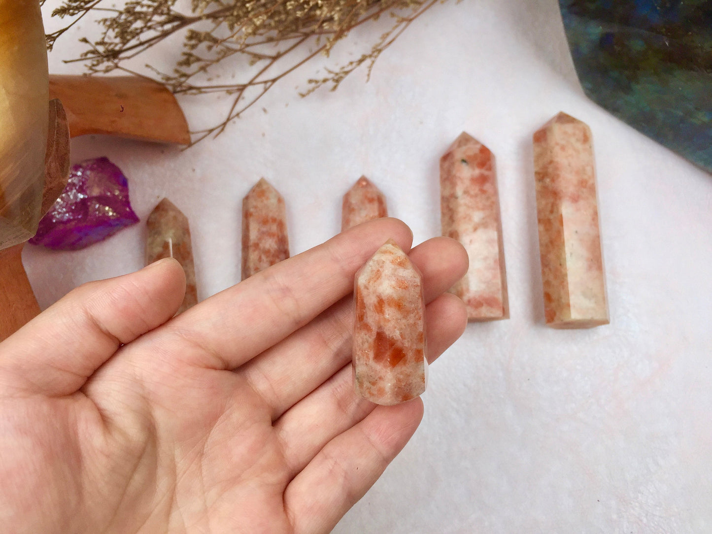 Sunstone Tower, Crystal, Healing Crystal Point, Energy Balance Stone, Meditation Tower, Natural Sunstone, Spiritual Decor, Reiki Charged