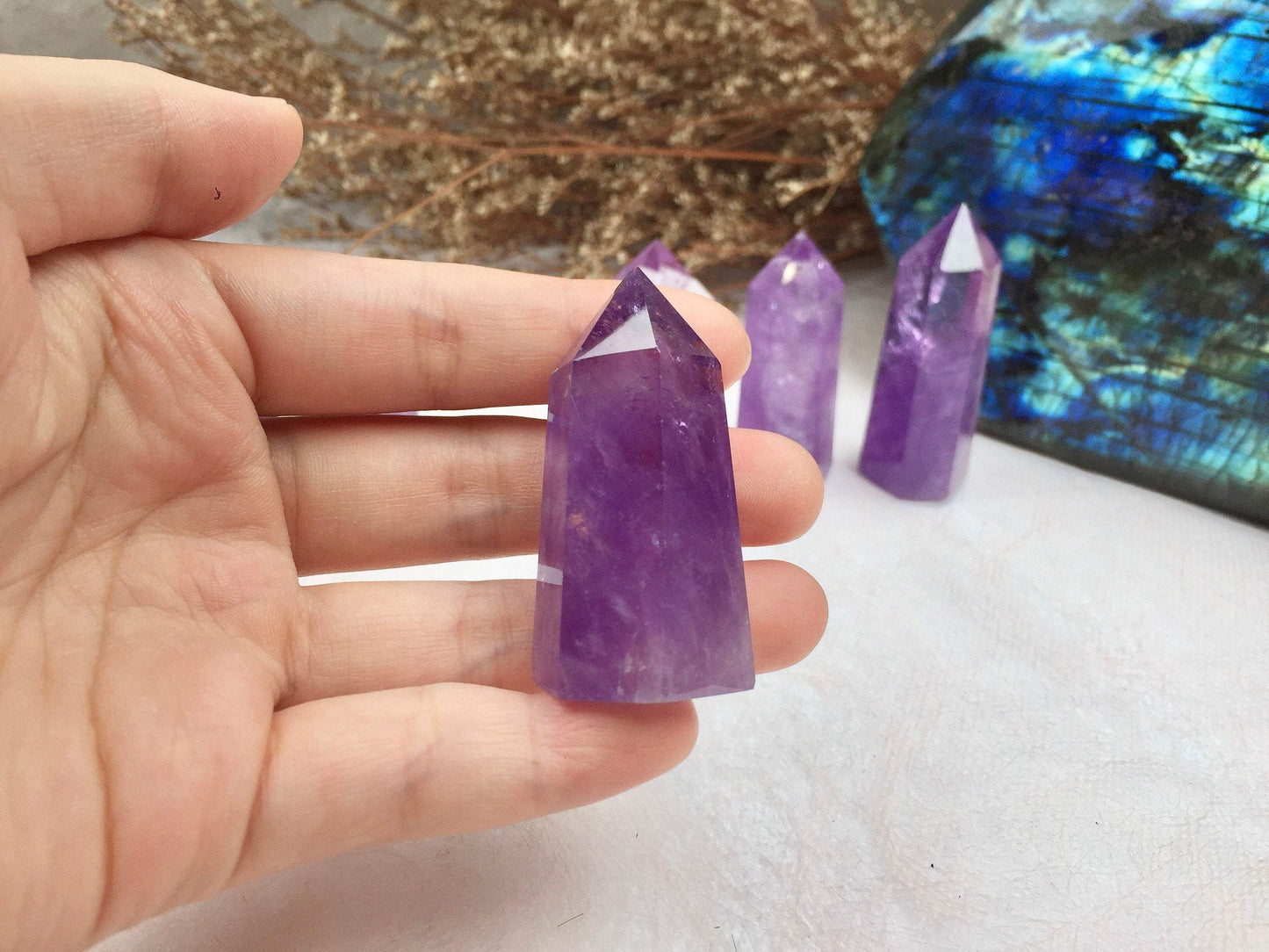 Natural Raw Amethyst Crystal Tower - Polished Healing and Energy Tower for Spiritual Reiki