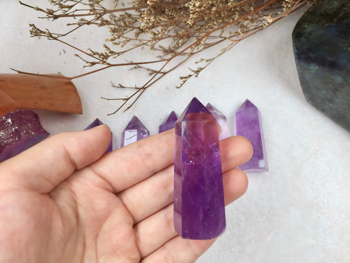 Natural Raw Amethyst Crystal Tower - Polished Healing and Energy Tower for Spiritual Reiki