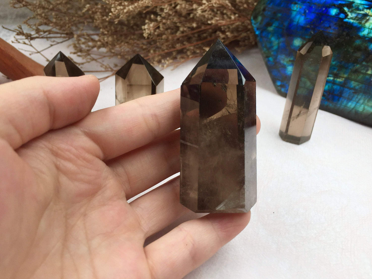 Smoky Quartz Tower，Smoky Quartz Point，Crystal Tower/Wand，Healing Crystal，Reiki Chakra Stone，Home Decor，For Gift