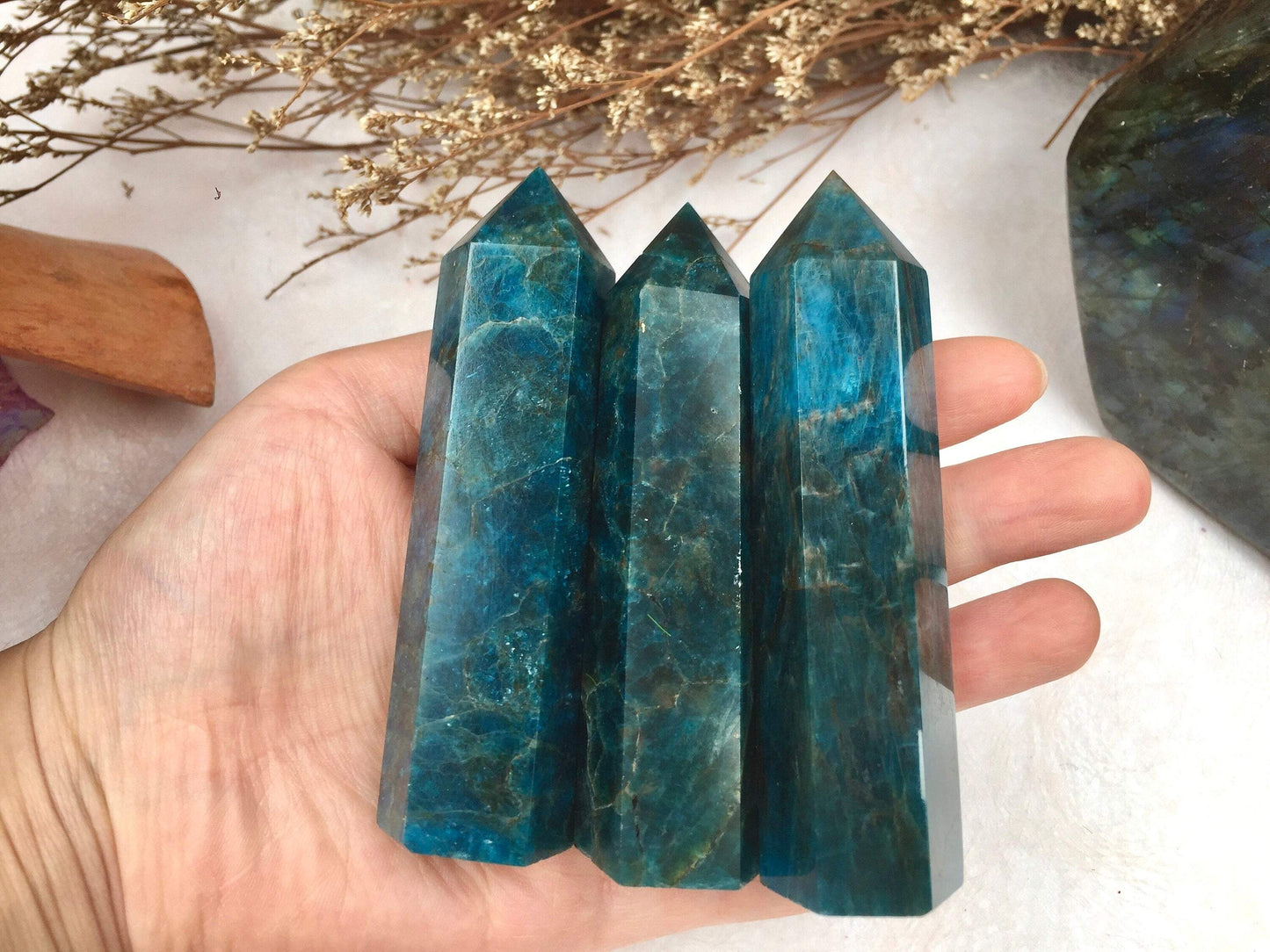 Natural Raw Blue Apatite Crystal Tower - Polished Healing and Energy Tower for Reiki