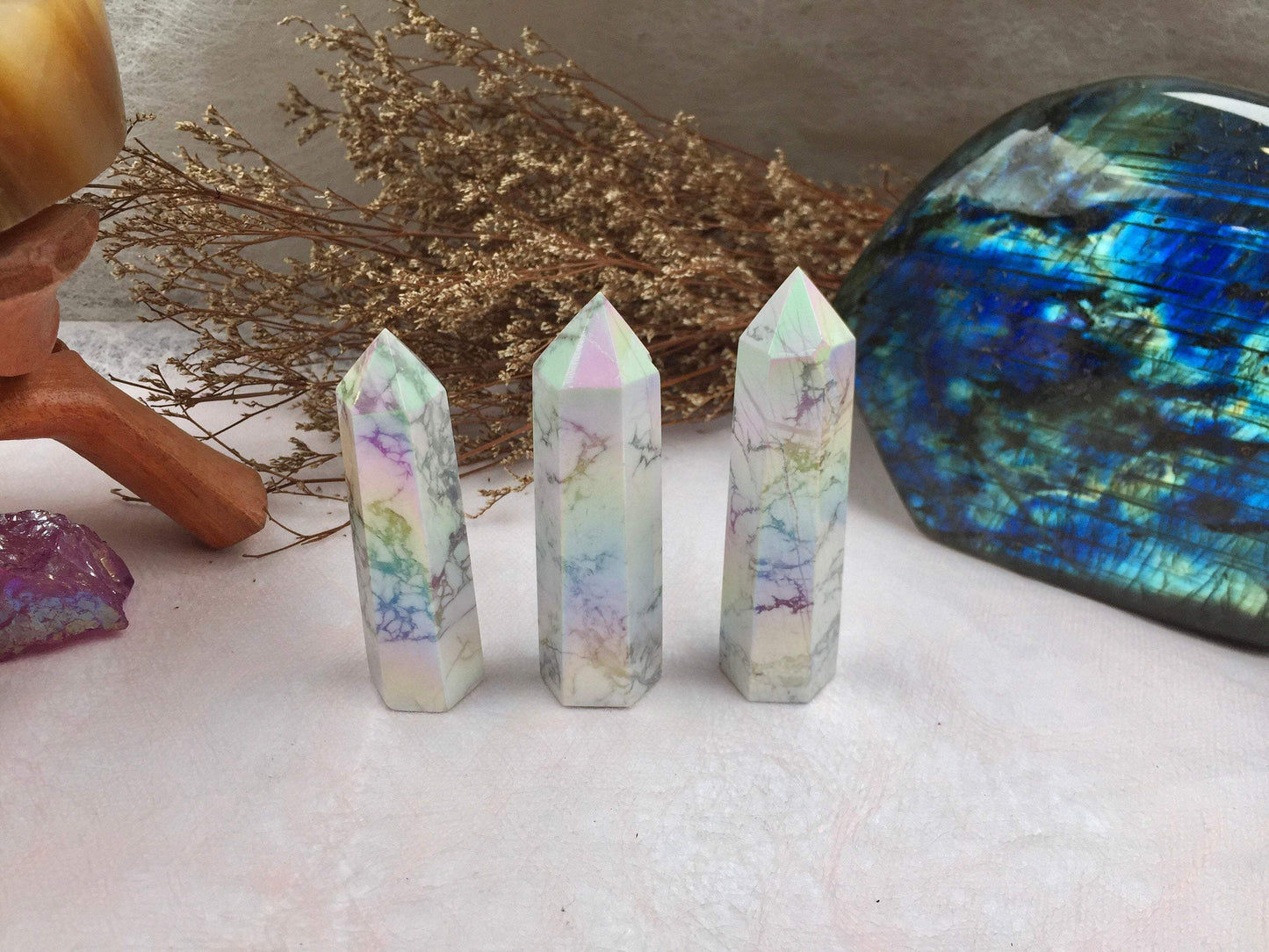 Aura Howlite Tower Aura-Infused Crystal Crystal Meditation Tool Aura-Enhanced Howlite Obelisk