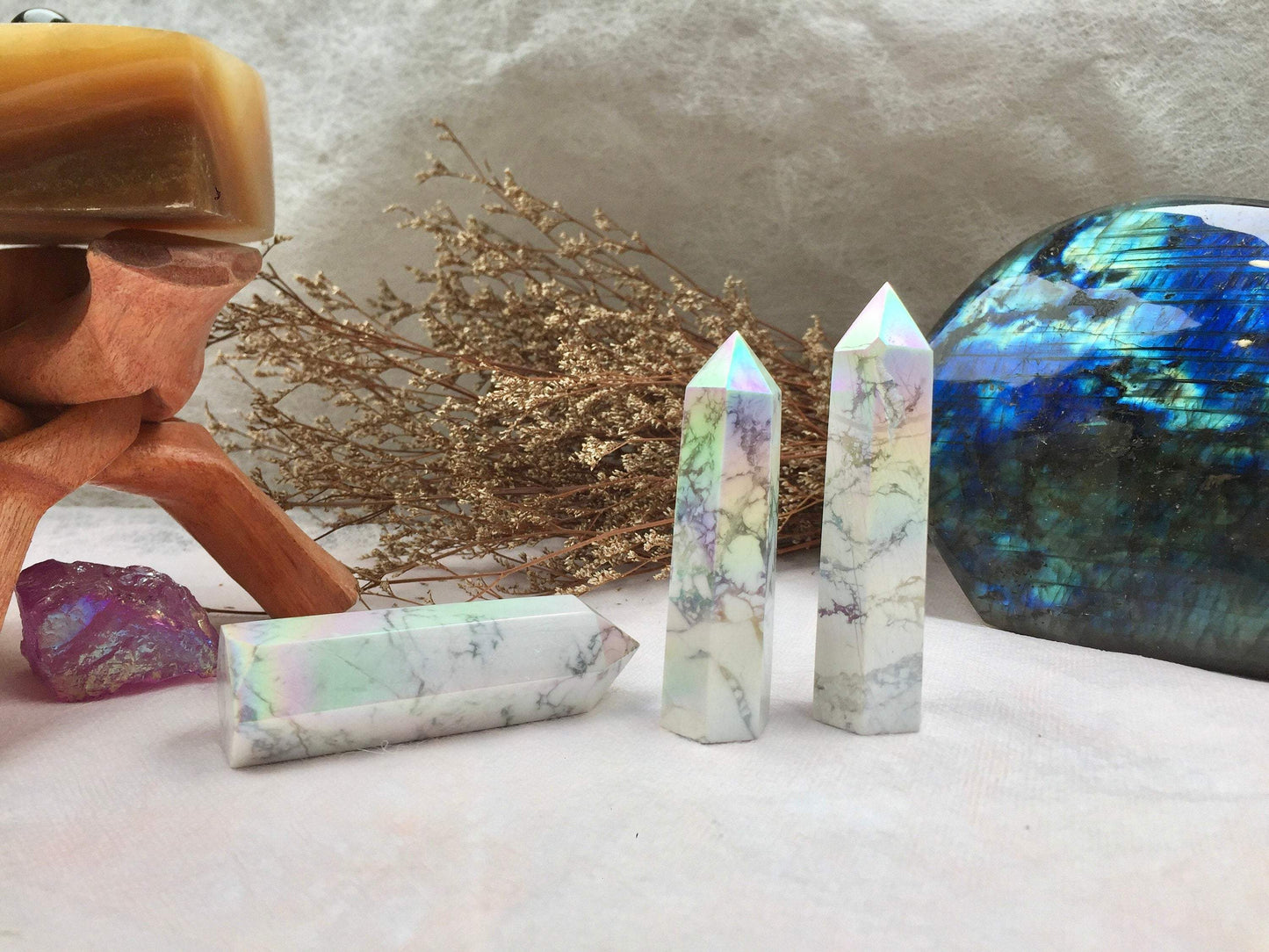 Aura Howlite Tower Aura-Infused Crystal Crystal Meditation Tool Aura-Enhanced Howlite Obelisk