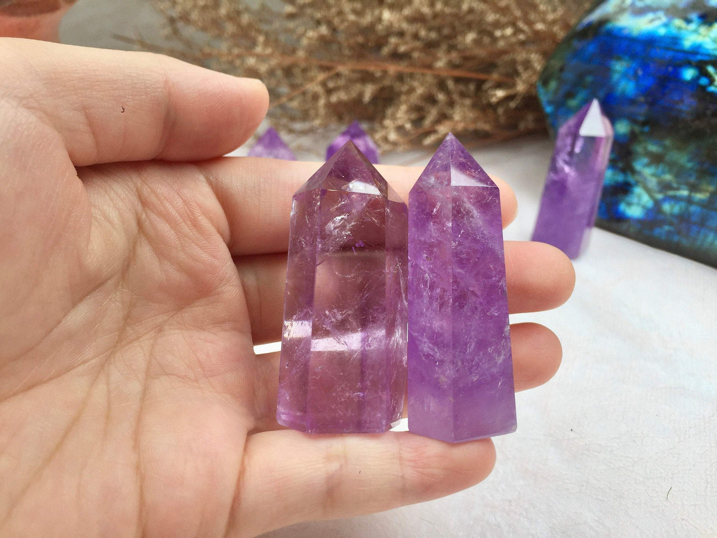 Natural Raw Amethyst Crystal Tower - Polished Healing and Energy Tower for Spiritual Reiki