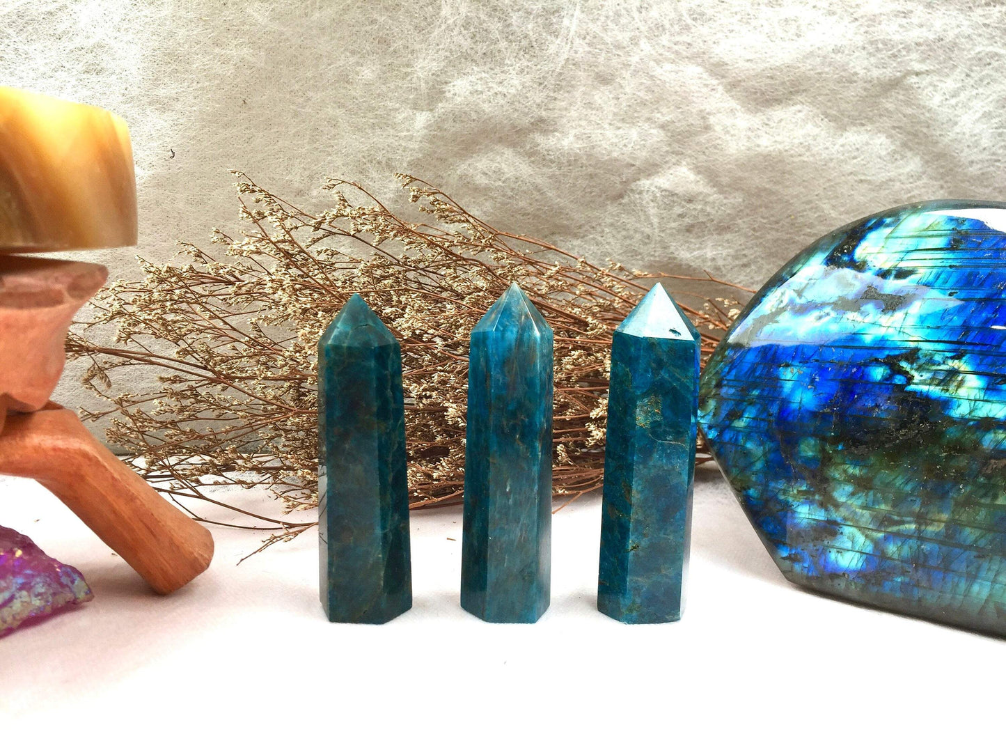 Natural Raw Blue Apatite Crystal Tower - Polished Healing and Energy Tower for Reiki