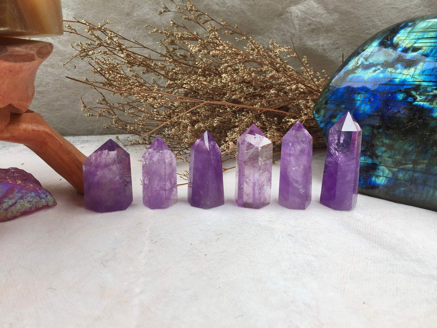 Natural Raw Amethyst Crystal Tower - Polished Healing and Energy Tower for Spiritual Reiki