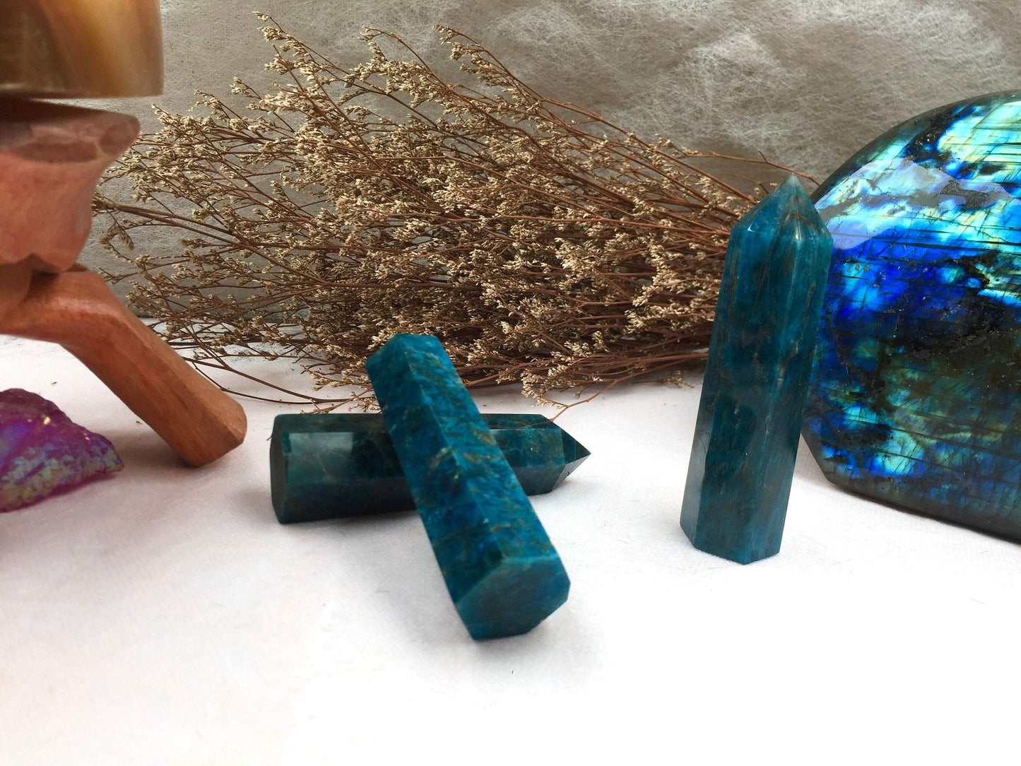 Natural Raw Blue Apatite Crystal Tower - Polished Healing and Energy Tower for Reiki