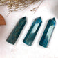 Natural Raw Blue Apatite Crystal Tower - Polished Healing and Energy Tower for Reiki