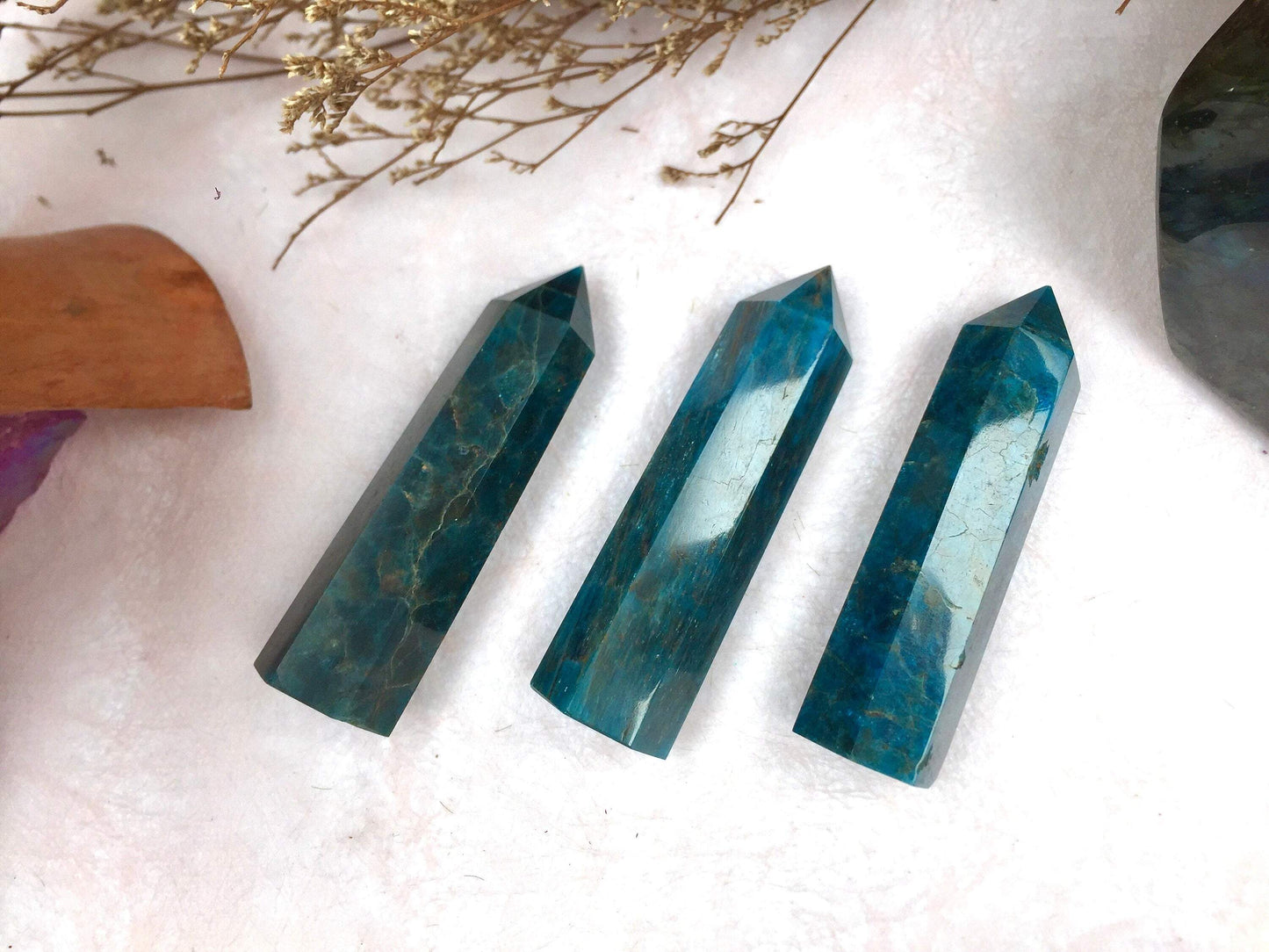 Natural Raw Blue Apatite Crystal Tower - Polished Healing and Energy Tower for Reiki