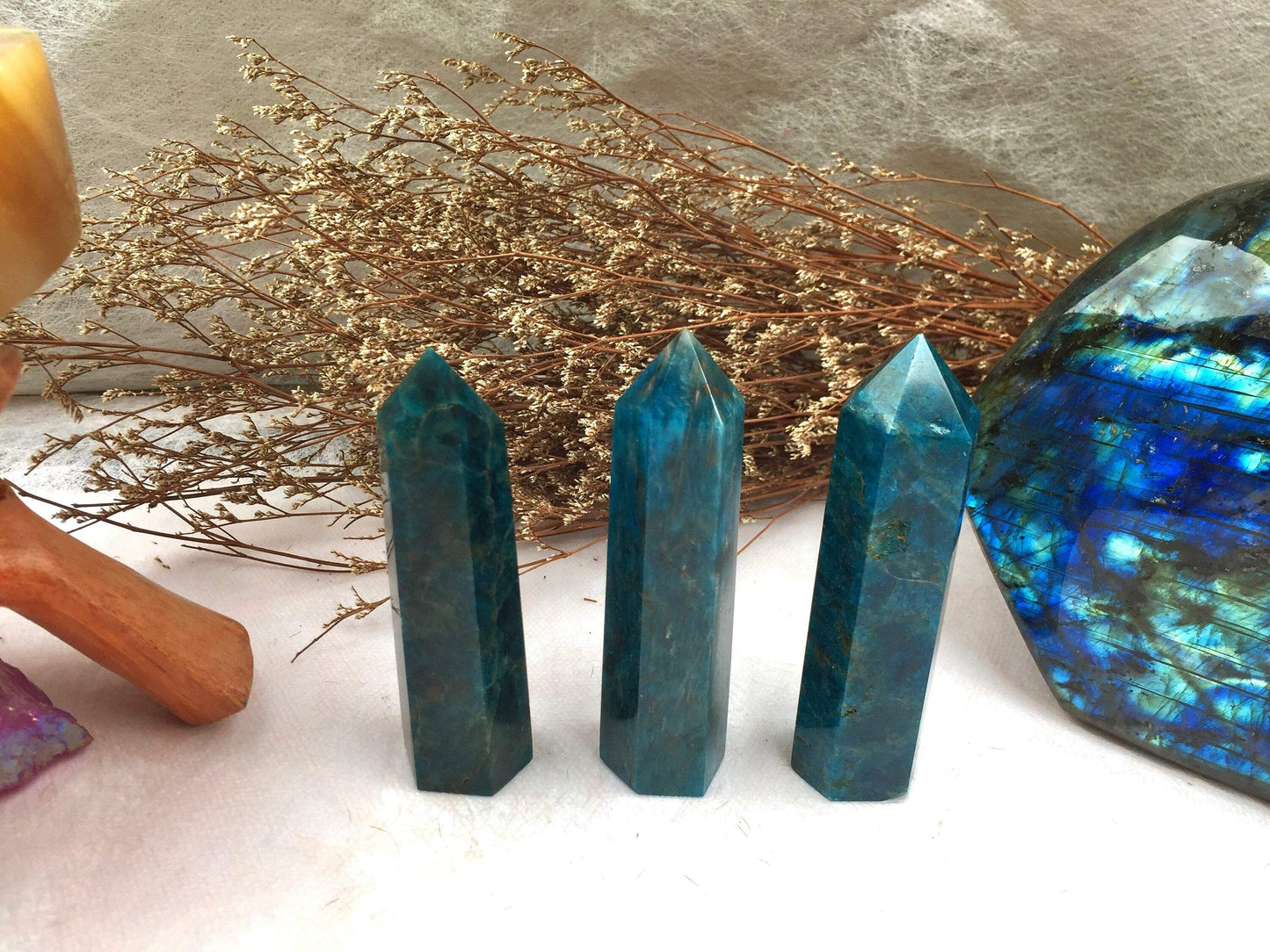 Natural Raw Blue Apatite Crystal Tower - Polished Healing and Energy Tower for Reiki