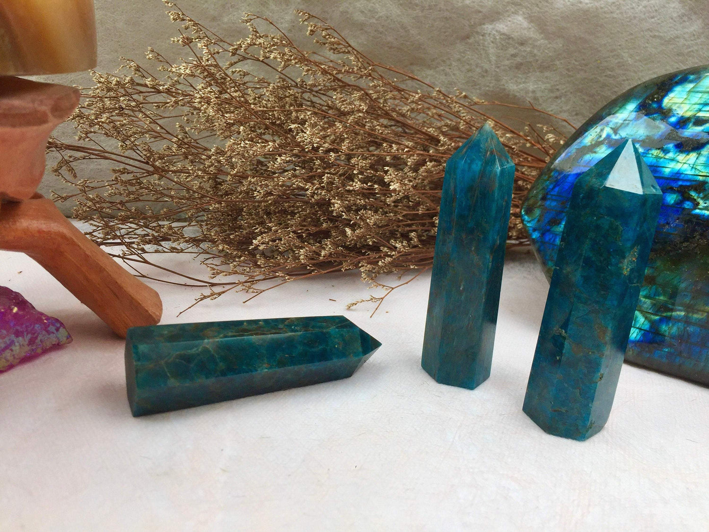 Natural Raw Blue Apatite Crystal Tower - Polished Healing and Energy Tower for Reiki