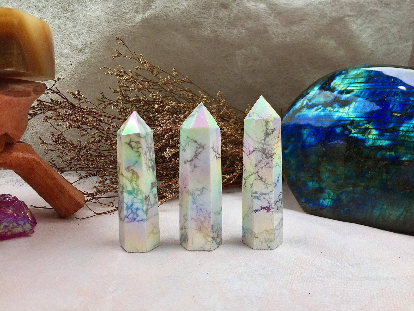 Aura Howlite Tower Aura-Infused Crystal Crystal Meditation Tool Aura-Enhanced Howlite Obelisk