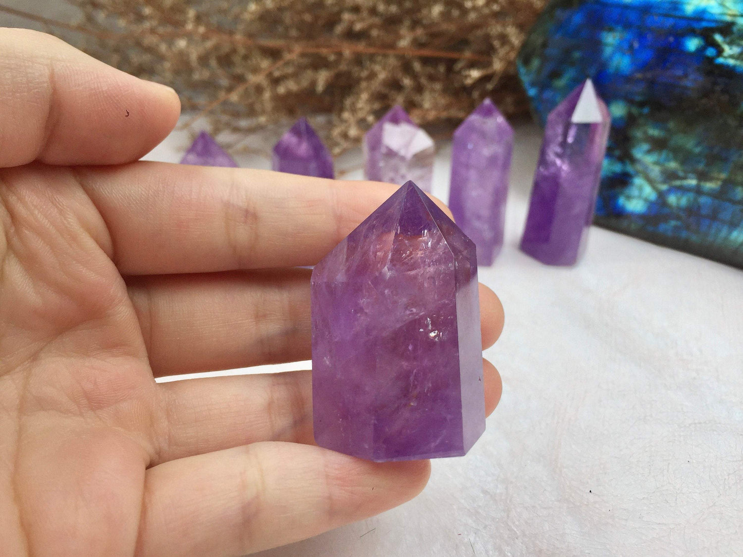 Natural Raw Amethyst Crystal Tower - Polished Healing and Energy Tower for Spiritual Reiki