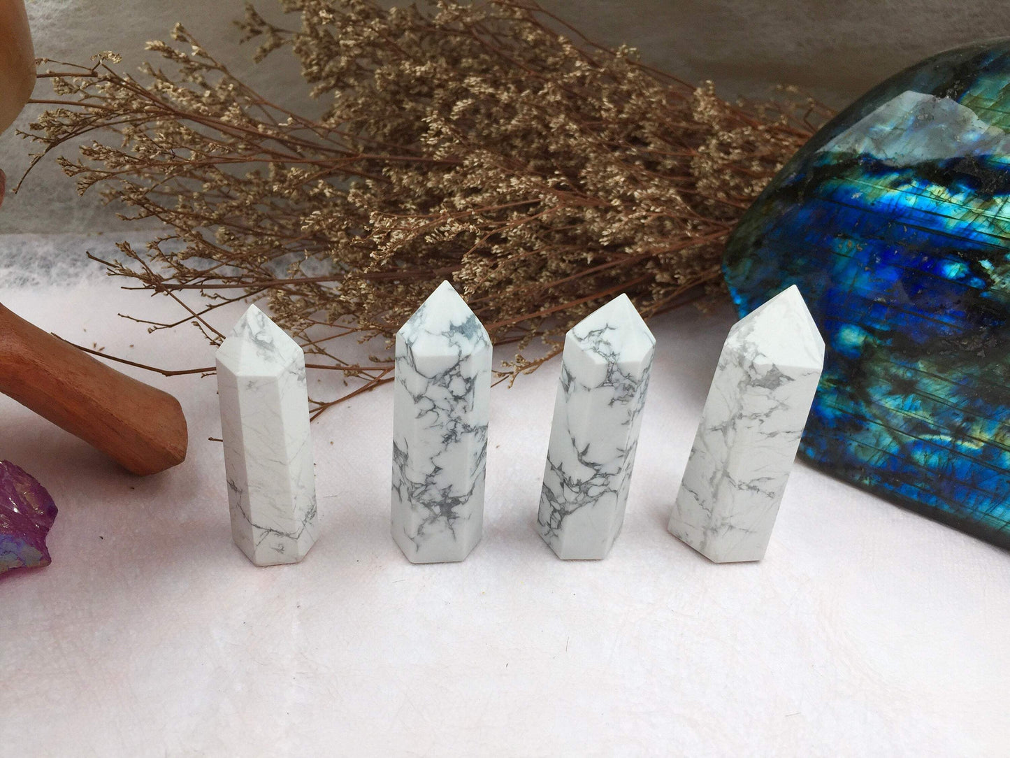 Howlite Tower，Howlite Point，Crystal Tower/Wand，Healing Crystal，Reiki Chakra Stone，Home Decor，For Gift