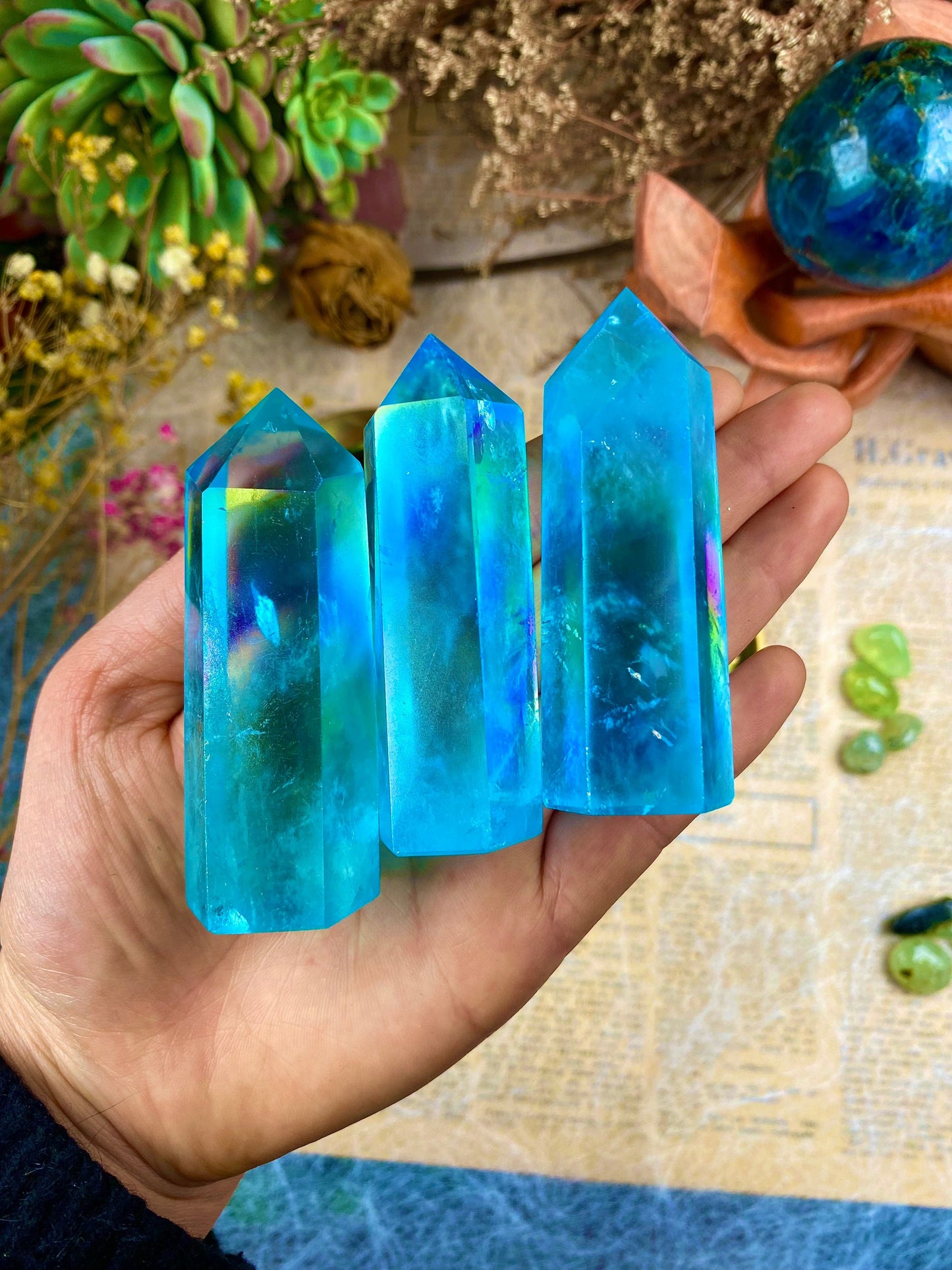 Aura Blue Quartz Tower Spiritual Energy Amplifier Aura Blue Quartz Crystal for Stress Relief