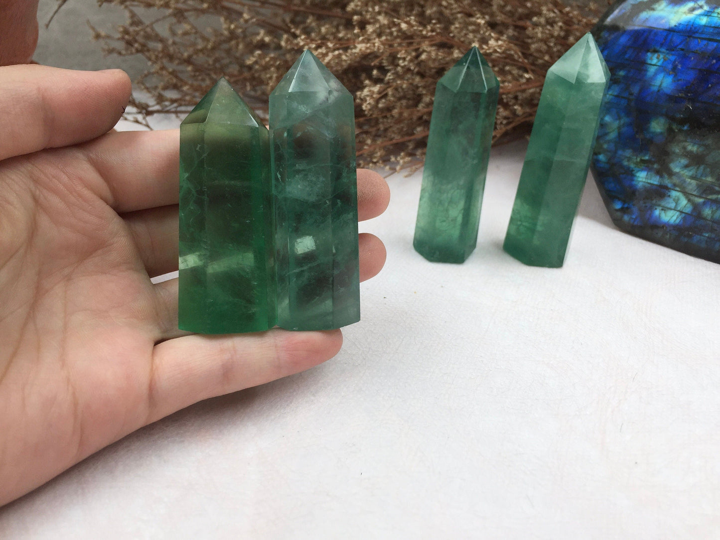 Green Fluorite Tower，Fluorite Point，Crystal Tower/Wand，Healing Crystal，Reiki Chakra Stone，Home Decor，For Giftwa