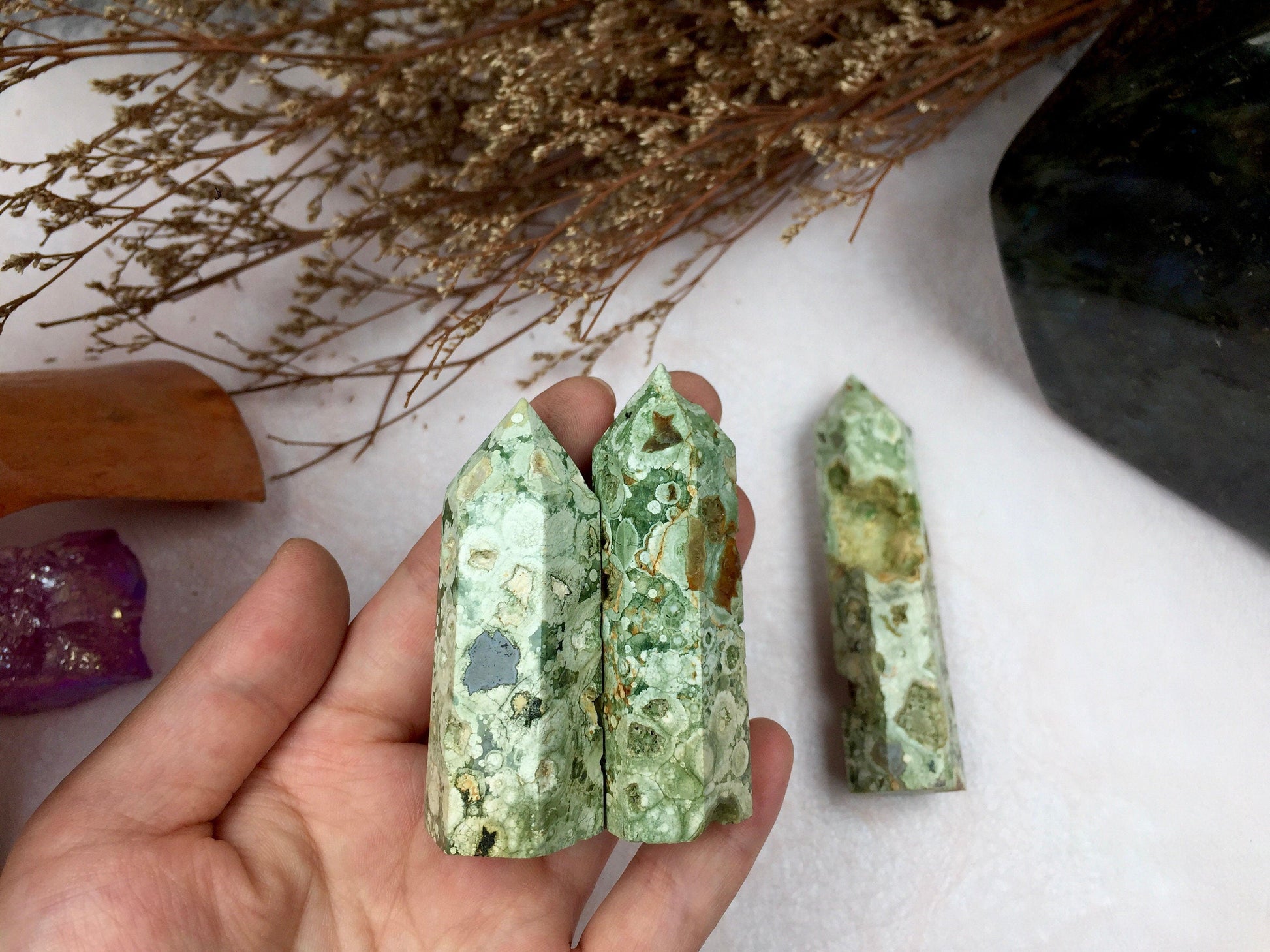 Rainforest Tower,Rainforest Point，Crystal Tower/Wand，Healing Crystal，Reiki Chakra Stone，Home Decor，For Gift