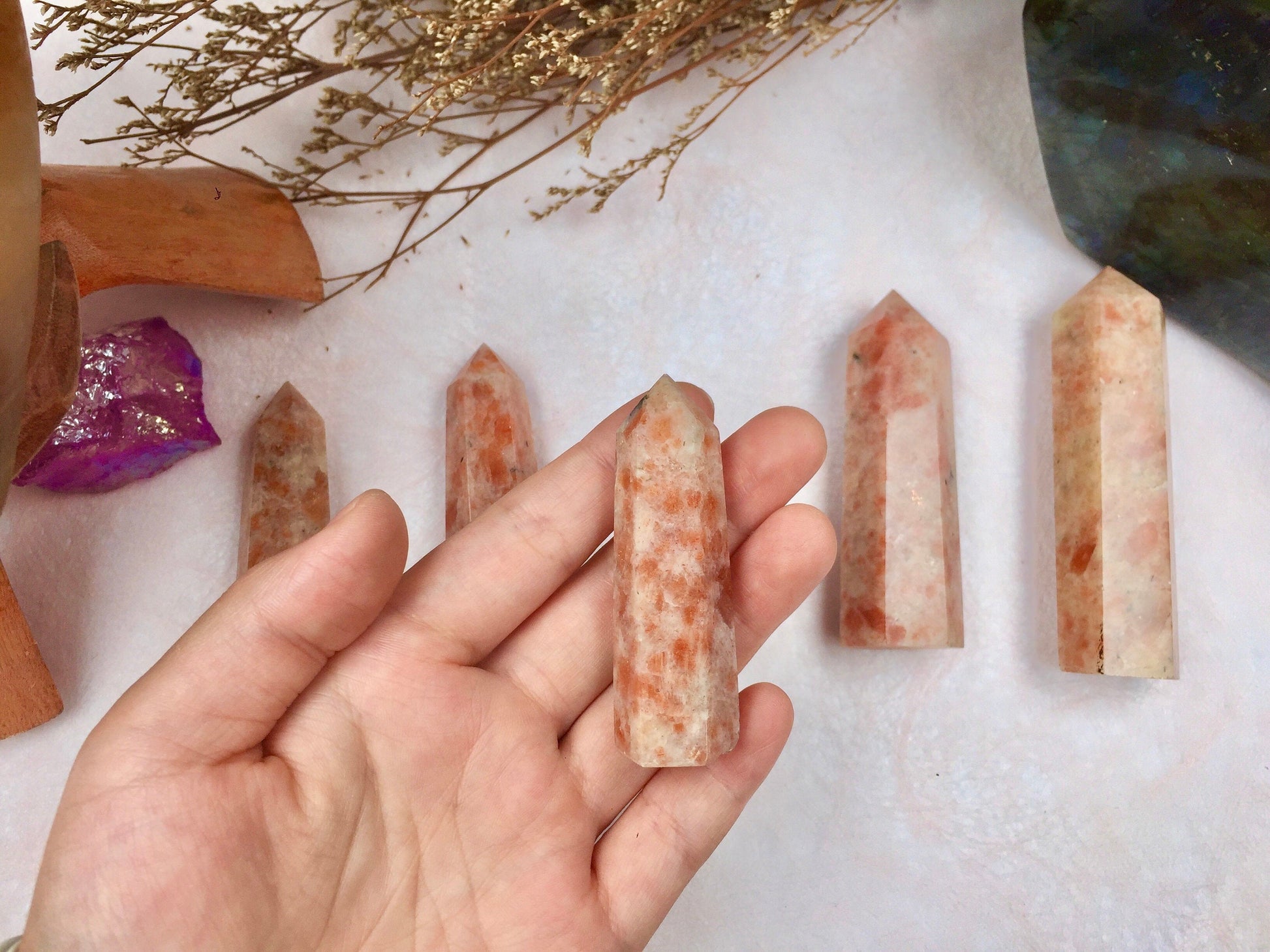 Sunstone Tower, Crystal, Healing Crystal Point, Energy Balance Stone, Meditation Tower, Natural Sunstone, Spiritual Decor, Reiki Charged