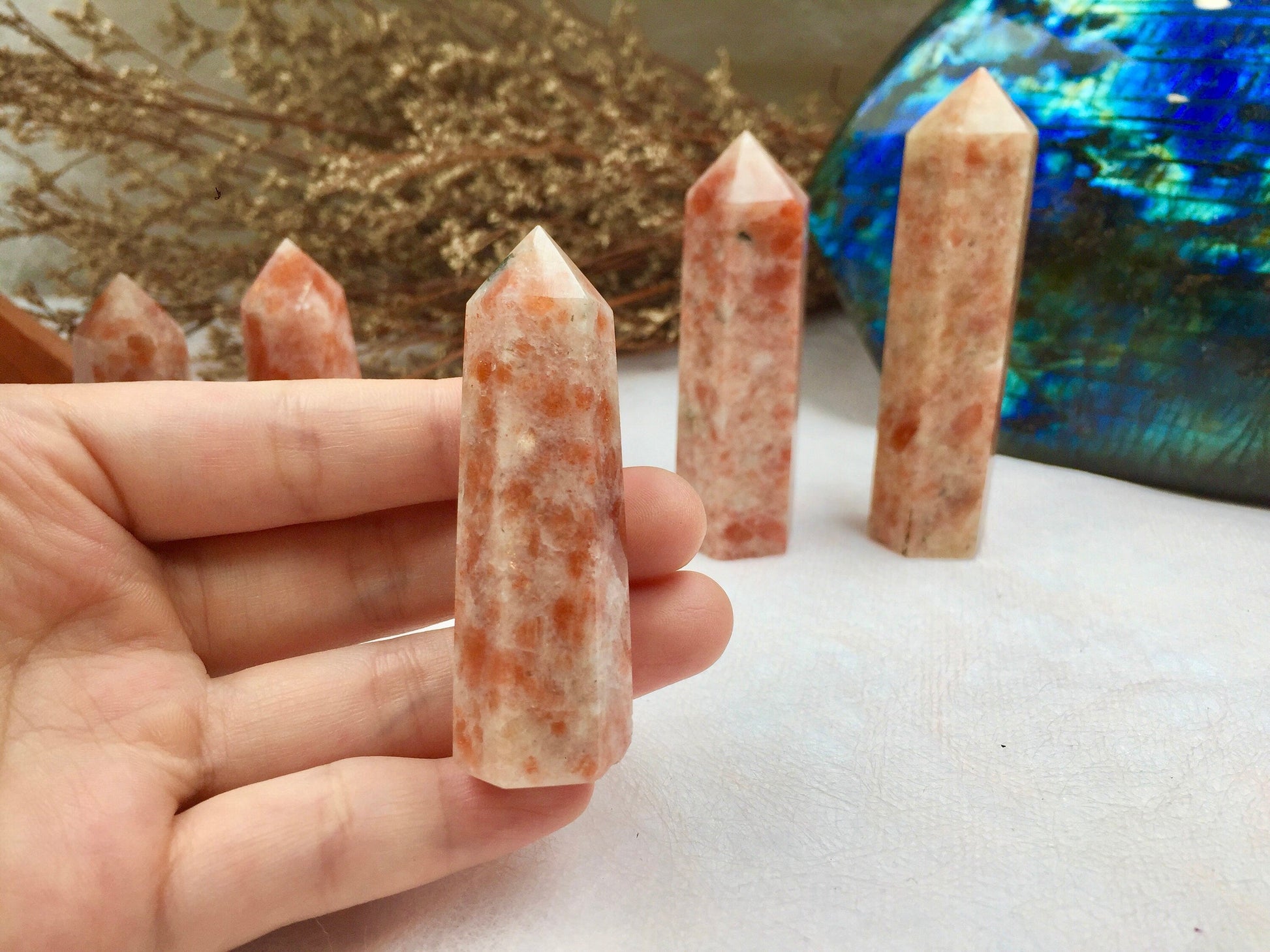 Sunstone Tower, Crystal, Healing Crystal Point, Energy Balance Stone, Meditation Tower, Natural Sunstone, Spiritual Decor, Reiki Charged