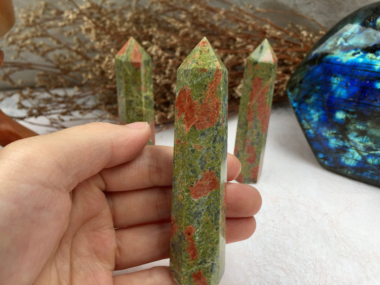 Unakite tower-point crystal tower gifts for friends new home gifts