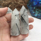 Black black rutilated tower，Black Tourmaline Point，Crystal Tower/Wand，Healing Crystal，Reiki Chakra Stone，Home Decor，For Gift